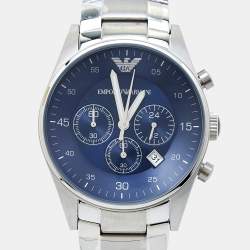 Pre Owned Emporio Armani Blue Stainless Steel AR5860 Men's Wristwatch 43 mm