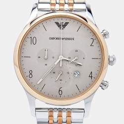 Pre Owned Emporio Armani Silver Grey Two-Tone Stainless Steel AR1864 Men's Wristwatch 43 mm