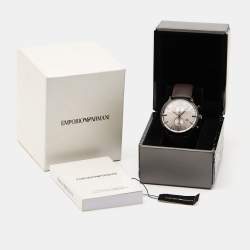 Pre Owned Emporio Armani Gunmetal Brown Black PVD Coated Stainless Steel Leather AR1932 Men's Wristwatch 42 mm