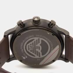 Pre Owned Emporio Armani Gunmetal Brown Black PVD Coated Stainless Steel Leather AR1932 Men's Wristwatch 42 mm
