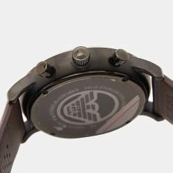 Pre Owned Emporio Armani Gunmetal Brown Black PVD Coated Stainless Steel Leather AR1932 Men's Wristwatch 42 mm