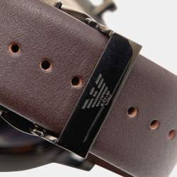 Pre Owned Emporio Armani Gunmetal Brown Black PVD Coated Stainless Steel Leather AR1932 Men's Wristwatch 42 mm