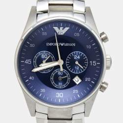 Pre Owned Emporio Armani Blue Stainless Steel AR5860 Men's Wristwatch 43 mm