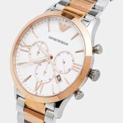 Pre Owned Emporio Armani White Two-Tone Stainless Steel AR11209 Giovanni Men's Wristwatch 43 mm