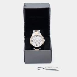 Pre Owned Emporio Armani White Two-Tone Stainless Steel AR11209 Giovanni Men's Wristwatch 43 mm