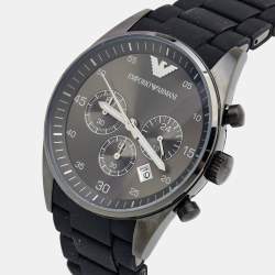 Pre Owned Emporio Armani Grey PVD Coated Stainless Steel Rubber Sport AR5889 Men's Wristwatch 43 mm