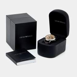 Pre Owned Emporio Armani Bronze Stainless Steel Leather Meccanico AR4665 Men's Wristwatch 40 mm 