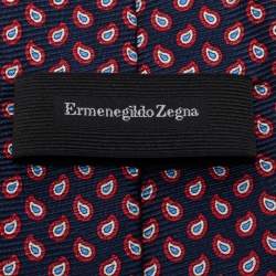 Pre Owned Ermenegildo Zegna Navy Blue Paisley Patterned Silk Jacquard Tie