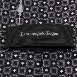 Pre Owned Ermenegildo Zegna Dark Grey Patterned Silk Jacquard Tie