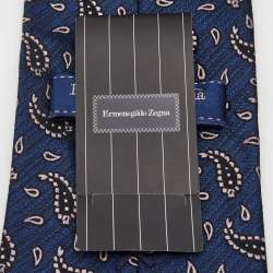 Pre Owned Ermenegildo Zegna Navy Blue Paisley Silk Jacquard Tie