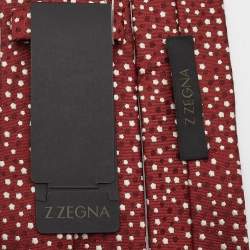 Pre Owned Ermenegildo Zegna Red Patterned Silk Skinny Tie 