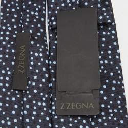 مملوكة مسبقًا Ermenegildo Zegna Navy Blue Patterned Silk Skinny Tie 