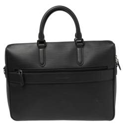 Pre Owned Ermenegildo Zegna Black Leather Stuoia Business Bag