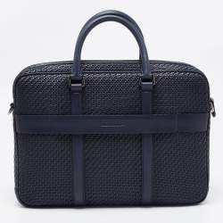 Pre Owned Ermenegildo Zegna Blue Woven Leather Zip Briefcase