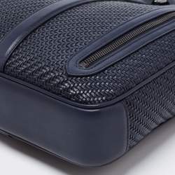 Pre Owned Ermenegildo Zegna Blue Woven Leather Zip Briefcase
