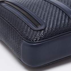 Pre Owned Ermenegildo Zegna Blue Woven Leather Zip Briefcase