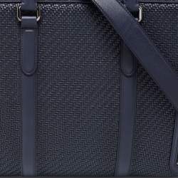 Pre Owned Ermenegildo Zegna Blue Woven Leather Zip Briefcase
