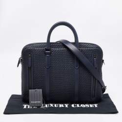 Pre Owned Ermenegildo Zegna Blue Woven Leather Zip Briefcase