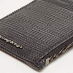 Pre Owned Ermenegildo Zegna Black Leather Zip Card Case