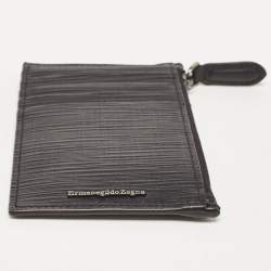 Pre Owned Ermenegildo Zegna Black Leather Zip Card Case