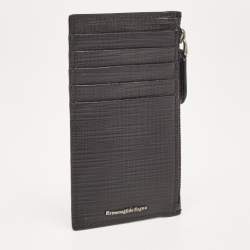 Pre Owned Ermenegildo Zegna Black Leather Zip Card Case