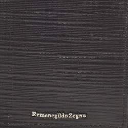 Pre Owned Ermenegildo Zegna Black Leather Zip Card Case