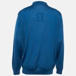 Ermenegildo Zegna Blue Wool Knit Long Sleeve Polo T-Shirt 4XL