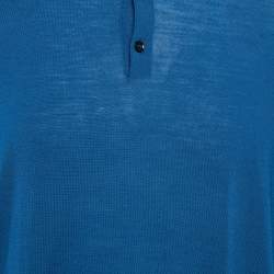 Ermenegildo Zegna Blue Wool Knit Long Sleeve Polo T-Shirt 4XL