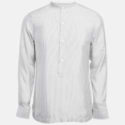 Ermenegildo Zegna Blue Striped Silk Half Placket Shirt S
