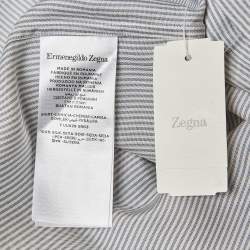 Ermenegildo Zegna Blue Striped Silk Half Placket Shirt S