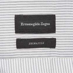 Ermenegildo Zegna Blue Striped Silk Half Placket Shirt S
