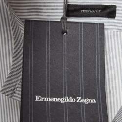 Ermenegildo Zegna Blue Striped Silk Half Placket Shirt S