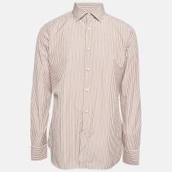Pre Owned Ermenegildo Zegna Brown Striped Cotton Long Sleeve Shirt L