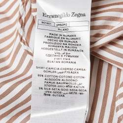 Pre Owned Ermenegildo Zegna Brown Striped Cotton Long Sleeve Shirt L