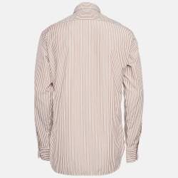 Pre Owned Ermenegildo Zegna Brown Striped Cotton Long Sleeve Shirt L