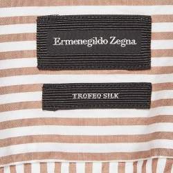 Pre Owned Ermenegildo Zegna Brown Striped Cotton Long Sleeve Shirt L