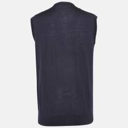 Pre Owned Ermenegildo Zegna Navy Blue Knit Sleeveless Button Front Cardigan L