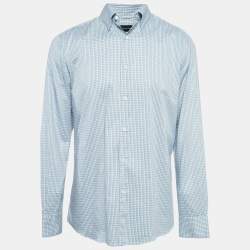 Pre Owned Ermenegildo Zegna Blue Checked Cotton Button Front Shirt L