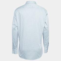 Pre Owned Ermenegildo Zegna Blue Checked Cotton Button Front Shirt L
