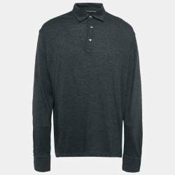 Ermenegildo Zegna Black Printed Cotton and Wool Knit Polo T-Shirt XXL