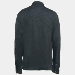 Ermenegildo Zegna Black Printed Cotton and Wool Knit Polo T-Shirt XXL