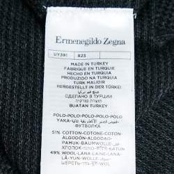 Ermenegildo Zegna Black Printed Cotton and Wool Knit Polo T-Shirt XXL