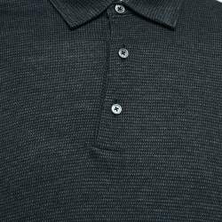 Ermenegildo Zegna Black Printed Cotton and Wool Knit Polo T-Shirt XXL