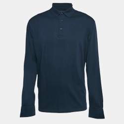 Ermenegildo Zegna Navy Blue Cotton Stretch Long Sleeve Polo T-Shirt XL