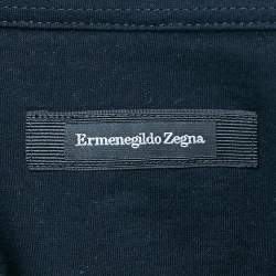 Ermenegildo Zegna Navy Blue Cotton Stretch Long Sleeve Polo T-Shirt XL