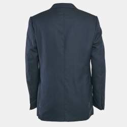 Pre Owned Ermenegildo Zegna Couture Navy Blue Cashmere Jacquard Jacket XL