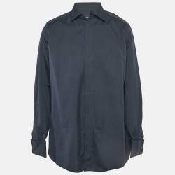 Ermenegildo Zegna Navy Blue Cotton Blend Tailored Fit Shirt XXL