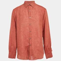 Ermenegildo Zegna Brown Linen Button Front Shirt XL