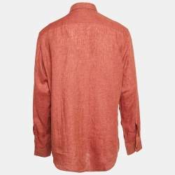 Ermenegildo Zegna Brown Linen Button Front Shirt XL