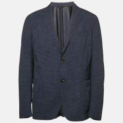 Ermenegildo Zegna Navy Blue Textured Wool Blend Single Breasted Blazer L
